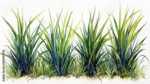 Watercolor Painting of Lush Green Grass Border
