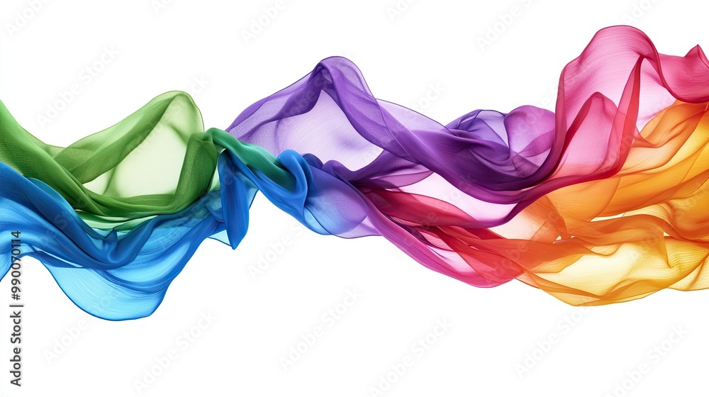 Fototapeta premium Flowing rainbow-colored ribbons forming an artistic flag, representing LGBTQ pride, love, and diversity.