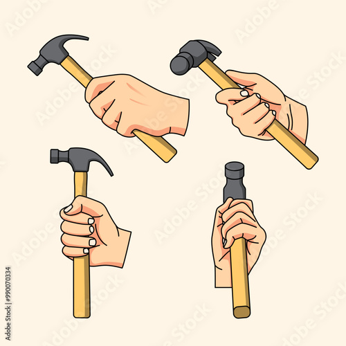 Vector illustration of a hand holding hammer. Vector eps 10