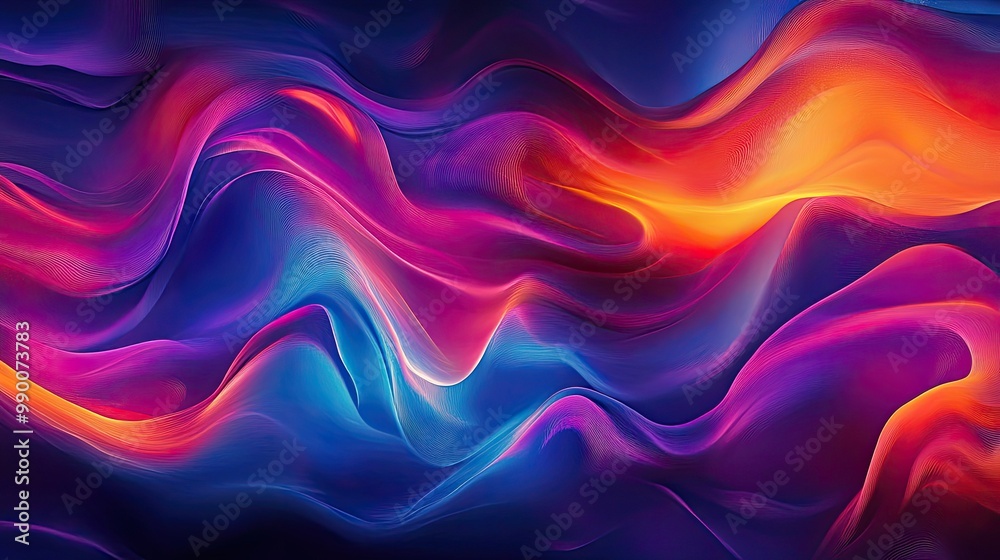Obraz premium Glowing neon waves in vibrant colors undulating across a sleek, dark backdrop, creating a modern abstract look.