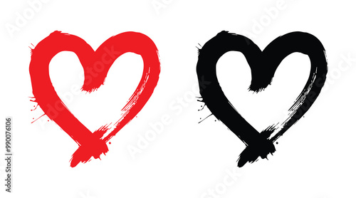 Red and black heart vector icons. Vector hearts for valentine day. Heart symbol. Heart sign.