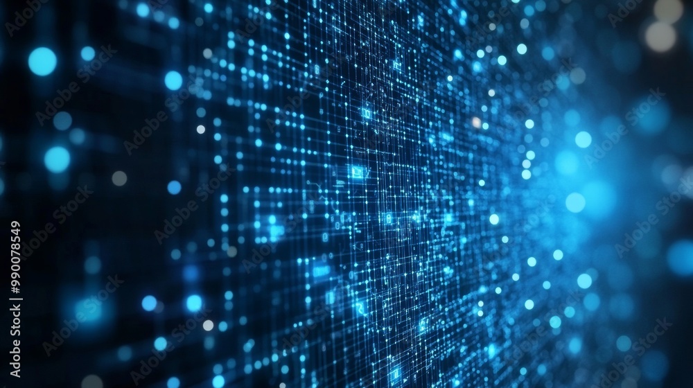 Code and Big Data Connectivity for Cloud Storage and AI. Blue Matrix Background for Quantum Computing and Algorithms Code and Big Data Connectivity for Cloud Storage and AI. Blue Matrix Background for Quantum Computing and Algorithms