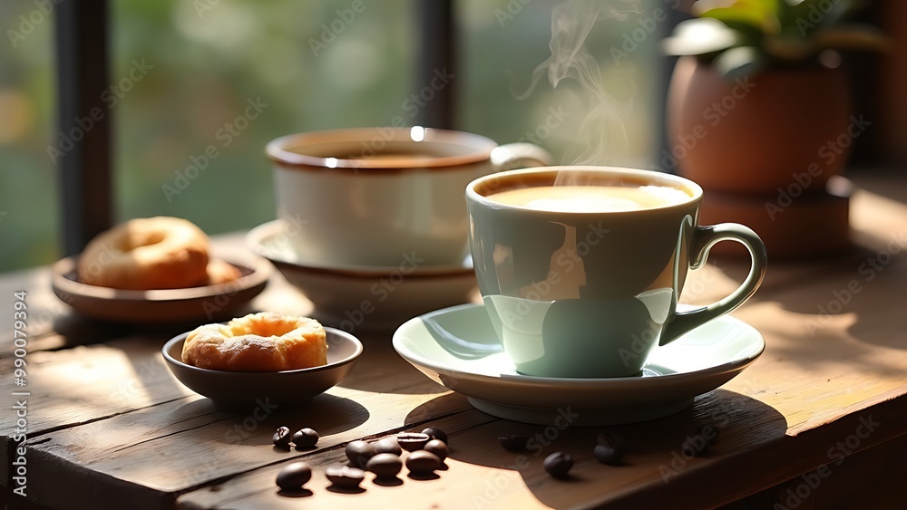 A pair of coffee cups elegantly placed on a rustic wooden table, evoking warmth and comfort. The natural wood enhances the cozy atmosphere, perfect for enjoying a relaxing brew. A pair of coffee cups elegantly placed on a rustic wooden table, evoking warmth and comfort. The natural wood enhances the cozy atmosphere, perfect for enjoying a relaxing brew.