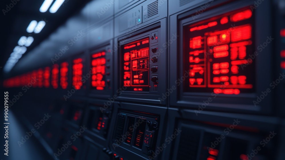 Futuristic Server Room with Red Lighting Effects Futuristic Server Room with Red Lighting Effects