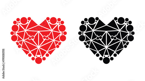 Red and black heart vector icons. Vector hearts for valentine day. Heart symbol. Heart sign.