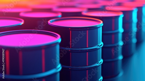 Colorful Industrial Oil Drums in Neon Lighting