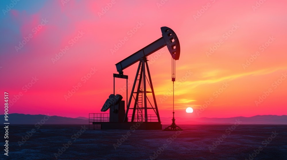 Sunset Over Oil Pump Jack in Vibrant Colors Sunset Over Oil Pump Jack in Vibrant Colors