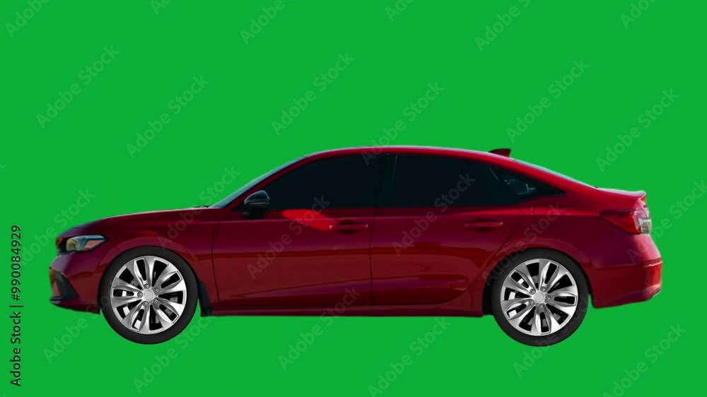 Sporty red car driving on green screen, ideal for automotive, transportation, advertising, and racing video projects Sporty red car driving on green screen, ideal for automotive, transportation, advertising, and racing video projects