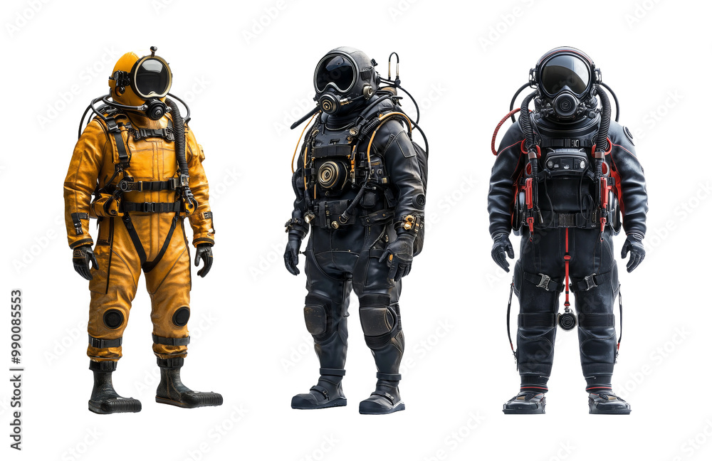 Detailed diver suits in various styles Detailed diver suits in various styles