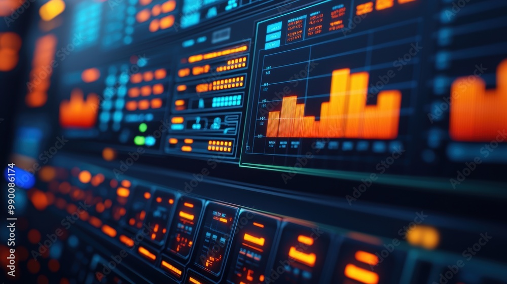 Obraz premium Futuristic Data Dashboard with Bright Graphs and Charts