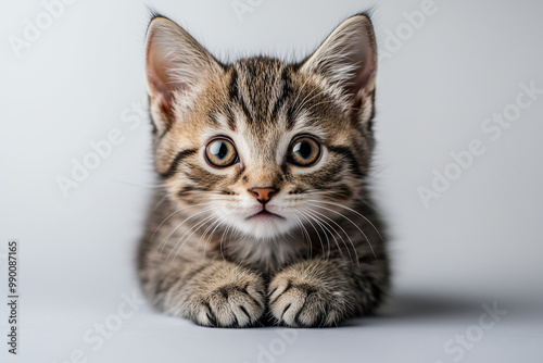 Gray and White Kitten Sitting
A cute gray-and-white kitten sitting and staring at the camera
