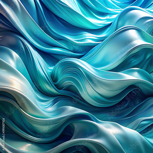 Abstract layered blue wave pattern with fluid, flowing curves and gradients, creating a dynamic and modern design. photo