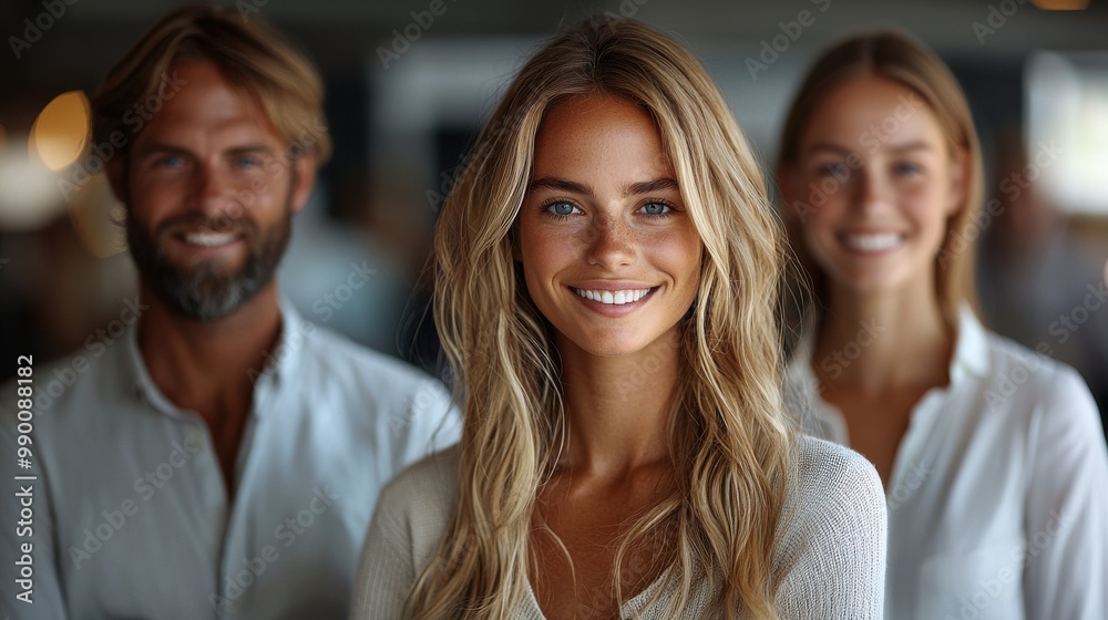 Bright smiles of three friends in casual attire enjoying a social gathering indoors during a sunny afternoon Bright smiles of three friends in casual attire enjoying a social gathering indoors during a sunny afternoon