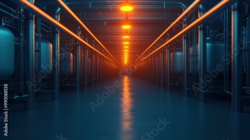 Industrial Corridor with Orange Lighting Effects photo