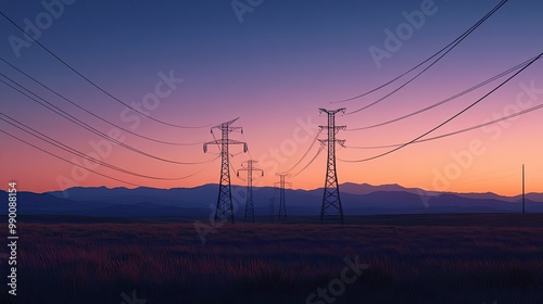 Power lines at dusk, illustrating the essential role of safeguarding electricity transmission systems