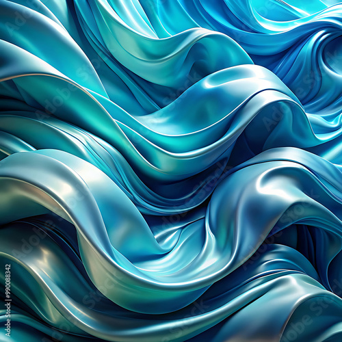 Abstract layered blue wave pattern with fluid, flowing curves and gradients, creating a dynamic and modern design. photo