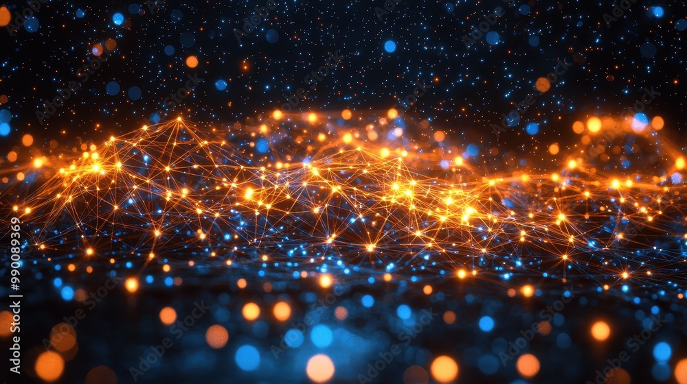 Obraz premium Abstract Network Connection with Glowing Lights and Bokeh Effect