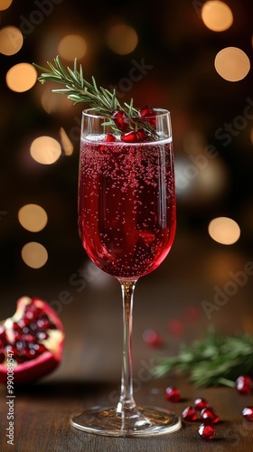 Savor a festive cocktail with pomegranate juice and rosemary—it's sparkling and delicious!