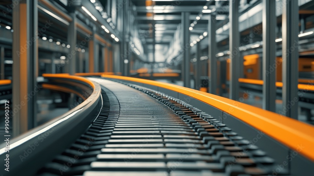 Rows of conveyor belts moving packages efficiently through an automated logistics center. Rows of conveyor belts moving packages efficiently through an automated logistics center.