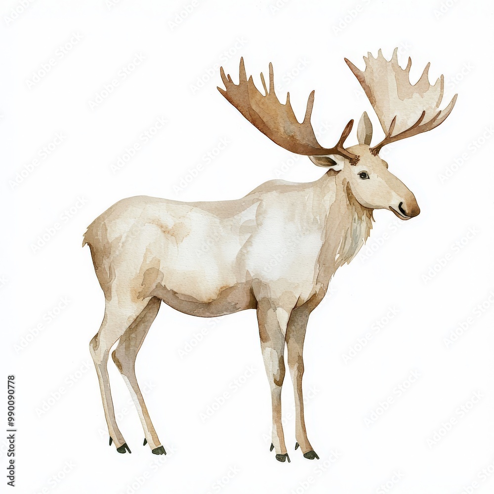cute moose side view - nursery watercolor drawing on white background cute moose side view - nursery watercolor drawing on white background
