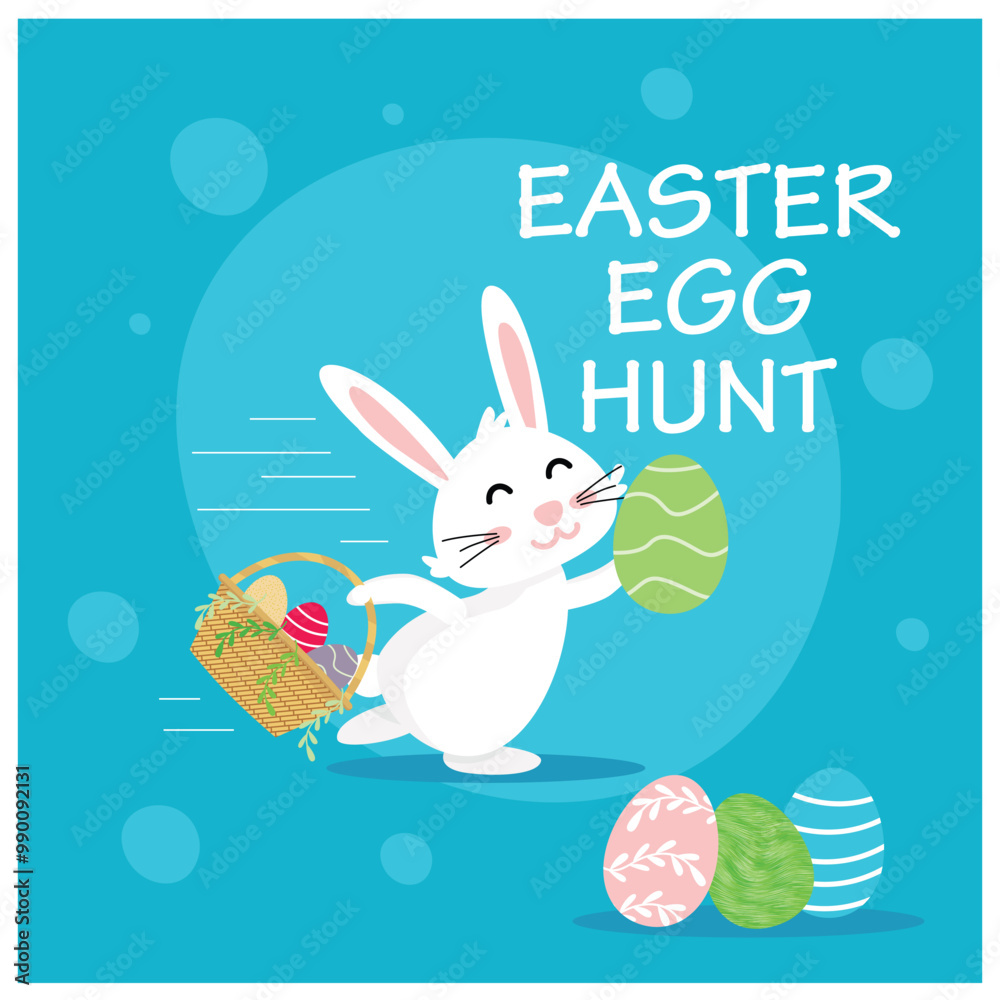Fun Easter Egg hunt contest. Easter festival with cute bunnies running around. Easter 2025 concept. Flat vector illustration. Fun Easter Egg hunt contest. Easter festival with cute bunnies running around. Easter 2025 concept. Flat vector illustration.