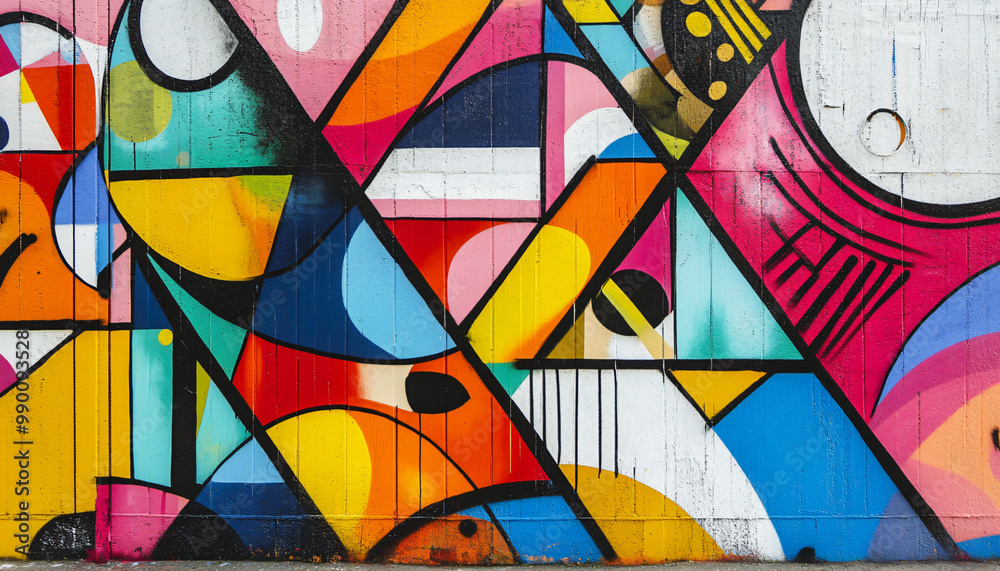Fototapeta premium A graffiti-covered urban wall, showcasing vibrant colors, bold lines, and an edgy, artistic vibe
