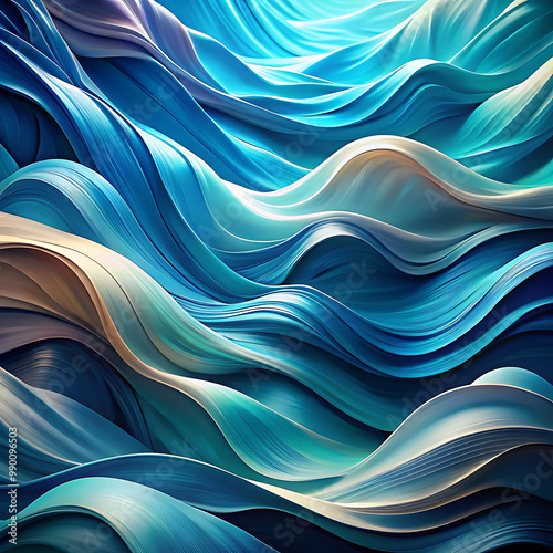 Abstract layered blue wave pattern with fluid, flowing curves and gradients, creating a dynamic and modern design. photo