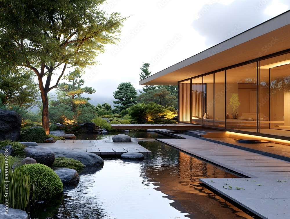 A Zen inspired resort with minimalist water features, Japanese gardens, and quiet meditation spaces A Zen inspired resort with minimalist water features, Japanese gardens, and quiet meditation spaces