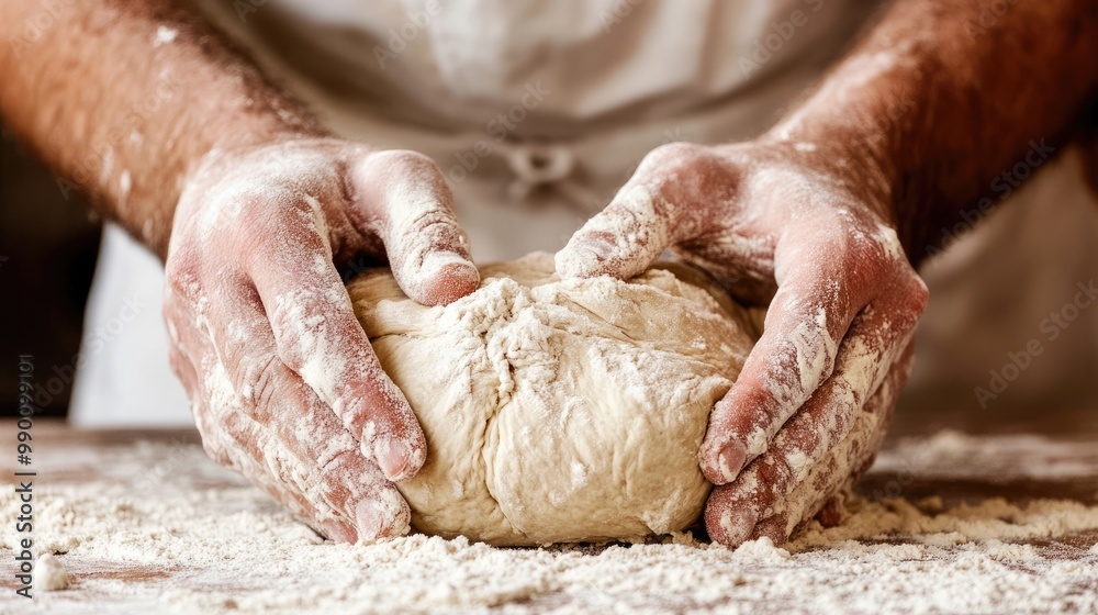 Hands Kneading Dough in Floury Scene Hands Kneading Dough in Floury Scene