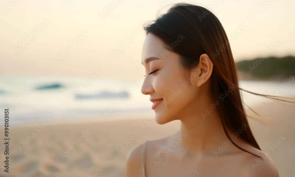 south korean woman camisole beach background south korean woman camisole beach background