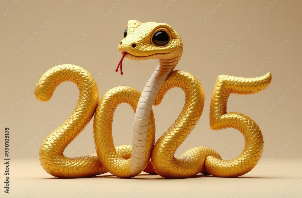 Fototapeta premium Happy new year 2025. Letters of text are made of snakeskin. Symbol of year 