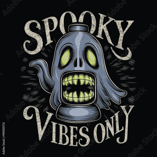 Spooky Vibes Only Halloween Ghost Illustration