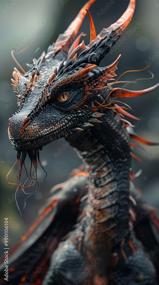 Fierce Dragon with Orange Spikes and a Powerful Gaze Fierce Dragon with Orange Spikes and a Powerful Gaze
