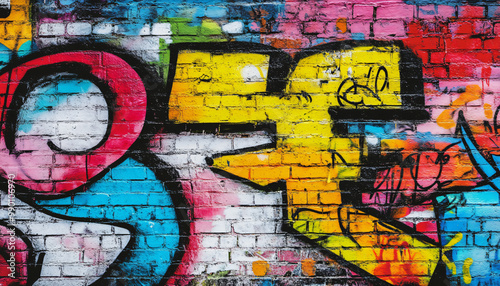 A graffiti-covered urban wall, showcasing vibrant colors, bold lines, and an edgy, artistic vibe