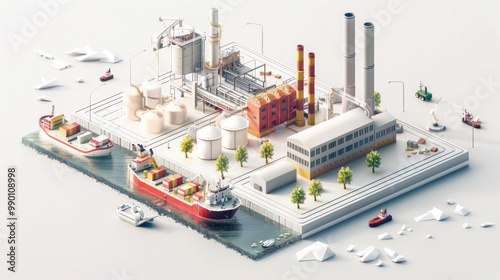 The Future of Transport Ports in 3D. Isometric figures on a white background