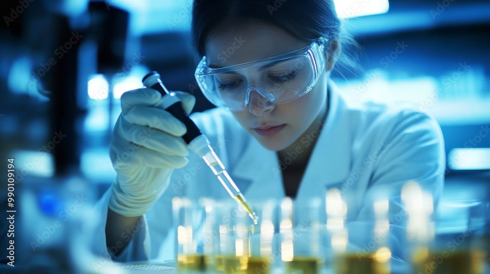 Young woman laboratory setting wearing white lab coat Tablet science and group Young woman laboratory setting wearing white lab coat Tablet science and group