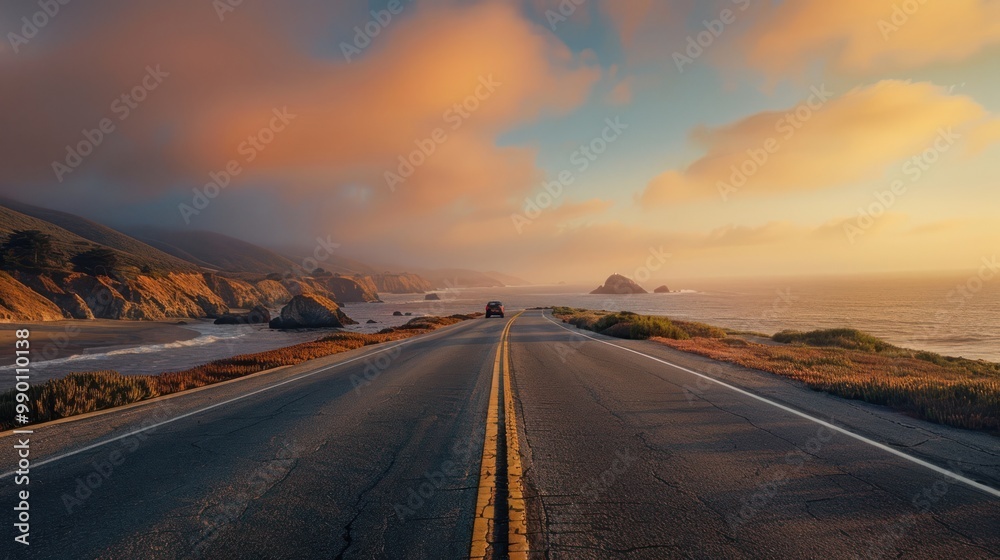 Naklejka premium Scenic Coastal Highway at Sunset