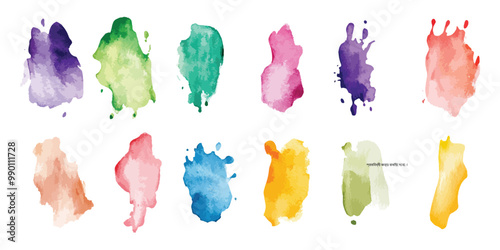 Colorful watercolor brush strokes vector. smoke blot on transparent Abstract background, Abstract hand drawn watercolor drops,