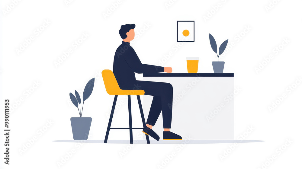A cool man relaxes at the bar in this modern animated graphic, bringing a lively vibe with a cartoon touch. A cool man relaxes at the bar in this modern animated graphic, bringing a lively vibe with a cartoon touch.