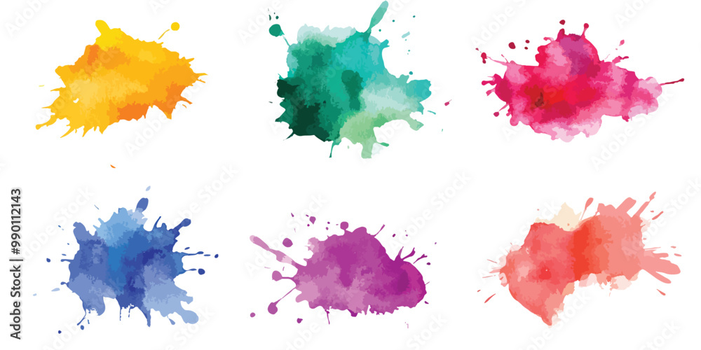 Colorful watercolor brush strokes vector. Png Ink color smoke blot on transparent Abstract background