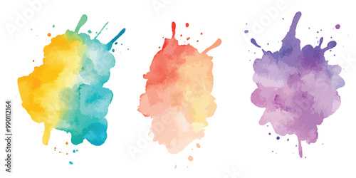 Colorful watercolor brush strokes vector. Png Ink color smoke blot on transparent Abstract background