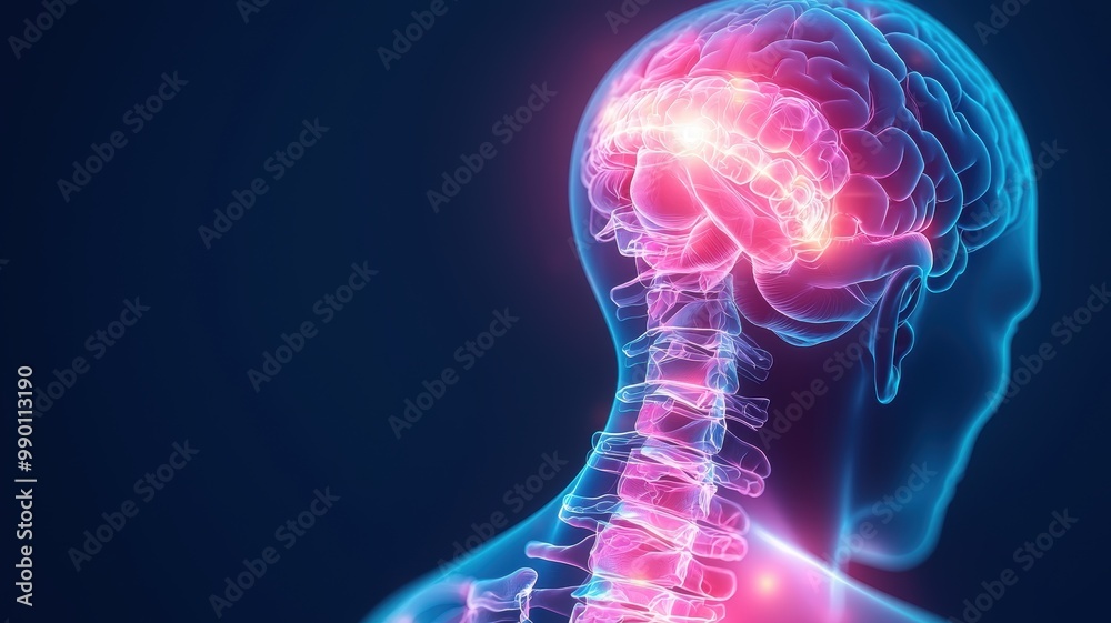 Human Brain and Spine in Vibrant Neon Colors Human Brain and Spine in Vibrant Neon Colors
