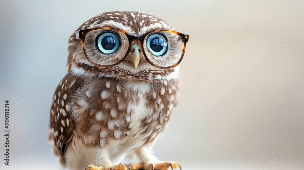 Adorable owl with large blue eyes wearing glasses, symbolizing intelligence, cuteness, wisdom, and a playful personality. Adorable owl with large blue eyes wearing glasses, symbolizing intelligence, cuteness, wisdom, and a playful personality.