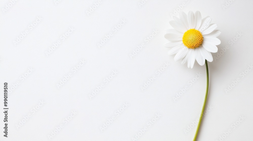 Obraz premium Daisy Blossom on Pure White, a delicate daisy showcasing its intricate petals, set against a minimalist backdrop, emphasizing elegance and simplicity in a serene composition
