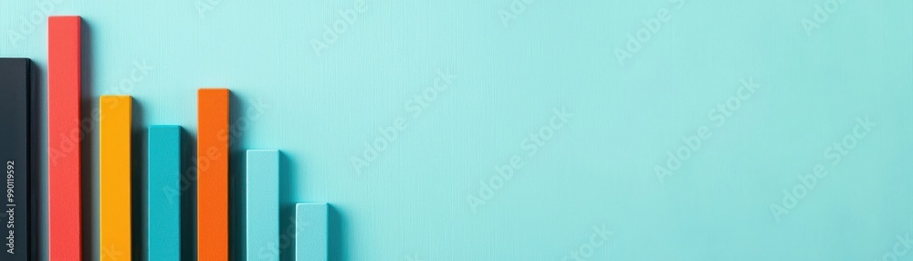 Colorful bars against a teal background represent growth and success. Perfect for business, marketing, or data visualization themes. Colorful bars against a teal background represent growth and success. Perfect for business, marketing, or data visualization themes.