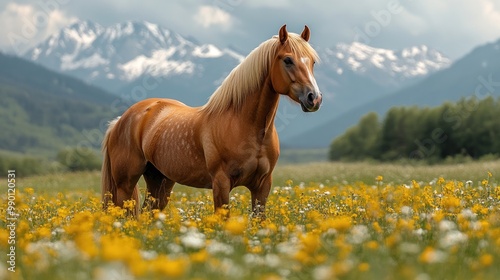 Majestic Horse in a Mountain Meadow