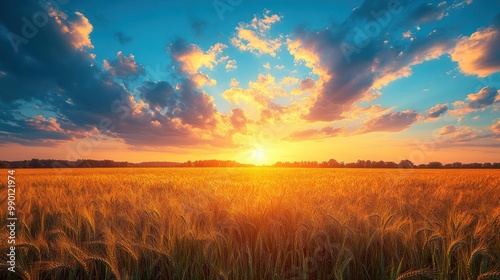 Golden Sunset over Wheat Field