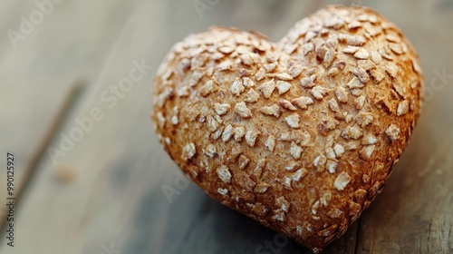 Heart Shaped Bread on Rustic Wooden Background photo