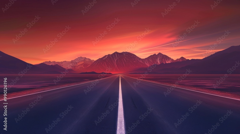 Fototapeta premium A Road Leading Towards the Mountains at Sunset