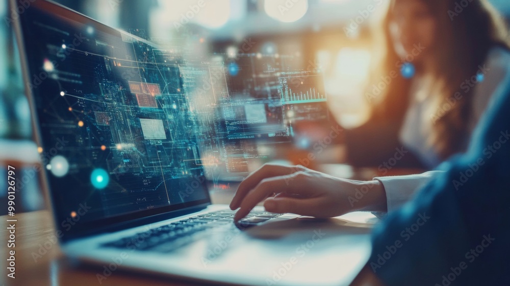 Laptop Webinar and Online Corporate Meeting. Remote Work, Networking, and Marketing Strategy Planning Laptop Webinar and Online Corporate Meeting. Remote Work, Networking, and Marketing Strategy Planning